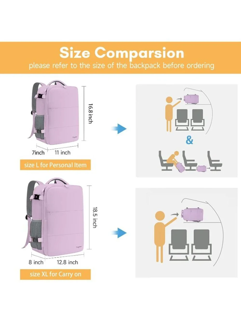 Women's Purple 15.6inch Laptop Mochila Flight Approved Daypack with Pocket